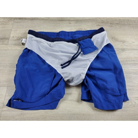 LL Bean Mens Nylon Swim Trunks Size L Blue Lined Pockets Drawstring Cargo 0xr42 - Picture 12 of 12